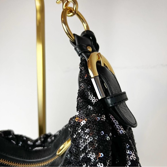 Badgley Mischka Black/Silver Sequin Hobo Bag Gold Hardware - Picture 6 of 9